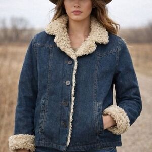 Vintage Esprit Blue Denim Fur Lined Penny Lane 70’s-90’s Y2K Boho Coat Sz Small